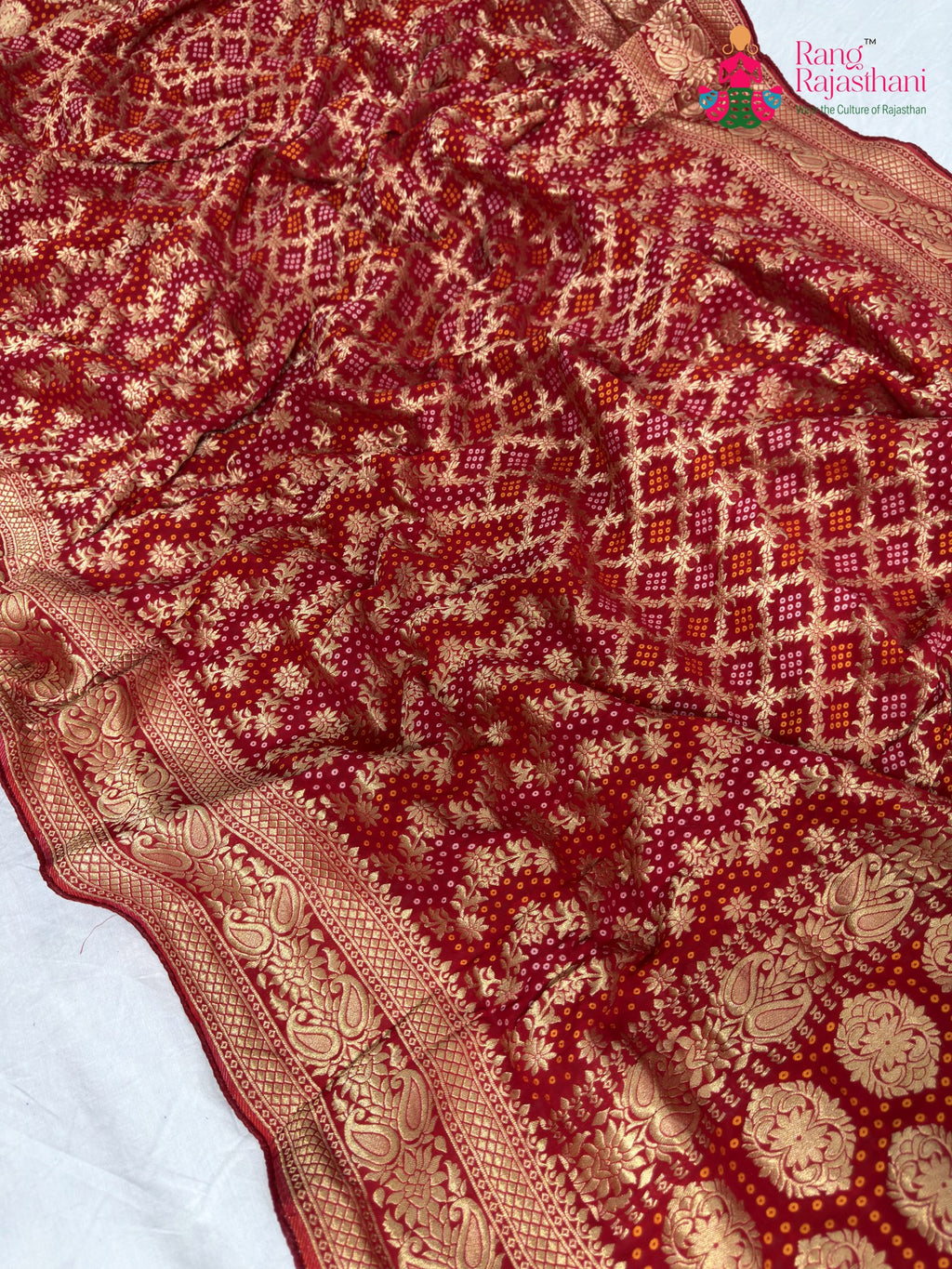 complete look of red soft georgette banarasi zari weave dupatta 2561