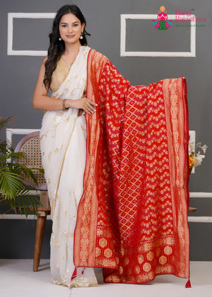 Red Soft Georgette Banarasi Zari Weave Dupatta for Festive Wear | Artisan Craft