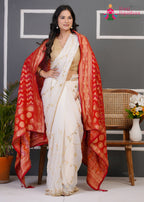Red Soft Georgette Banarasi Zari Weave Dupatta for Festive Wear | Artisan Craft