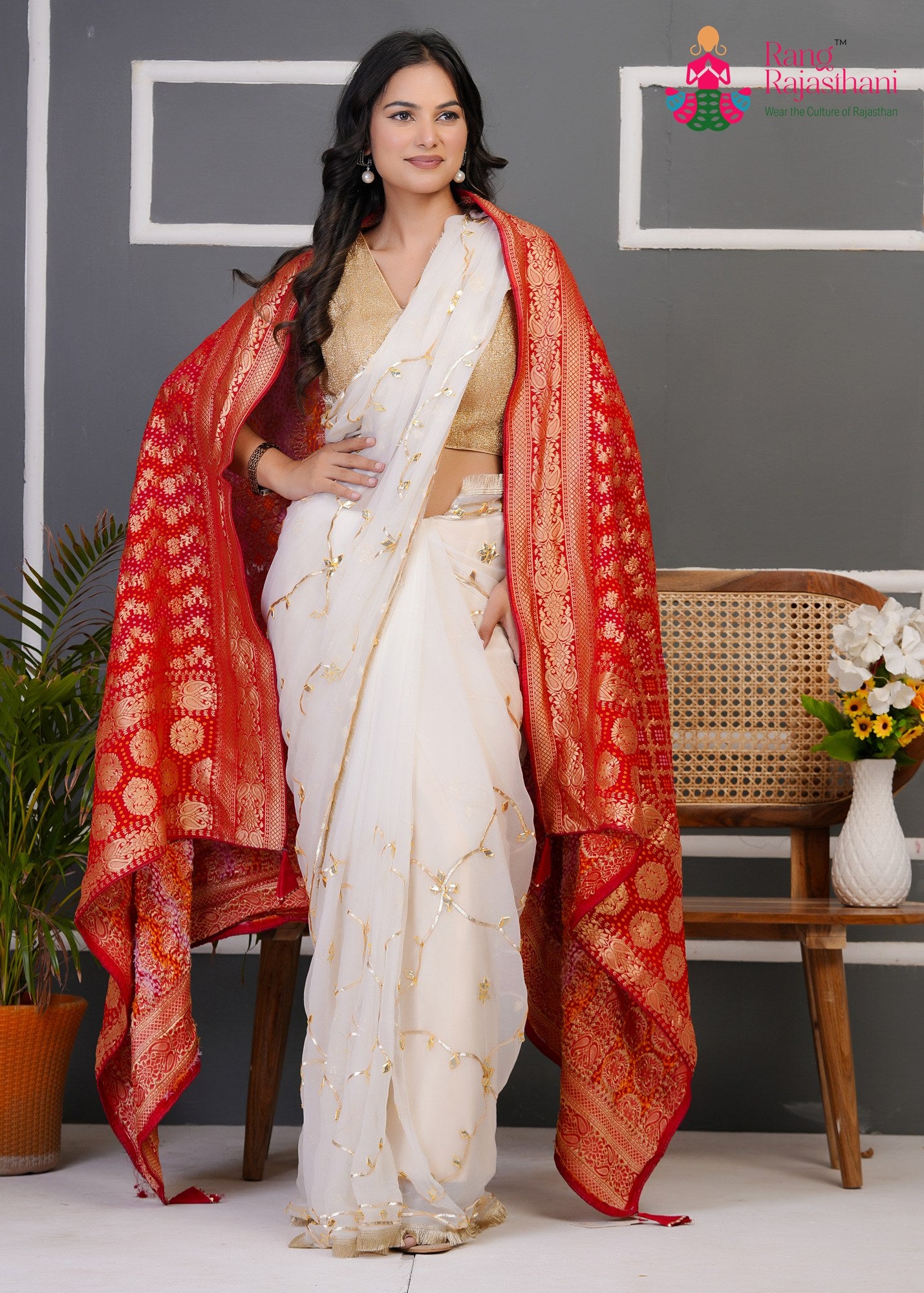 Red Soft Georgette Banarasi Zari Weave Dupatta for Festive Wear | Artisan Craft