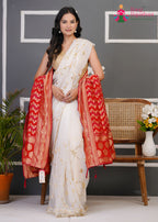 Red Soft Georgette Banarasi Zari Weave Dupatta for Festive Wear | Artisan Craft