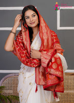 Red Soft Georgette Banarasi Zari Weave Dupatta for Festive Wear | Artisan Craft
