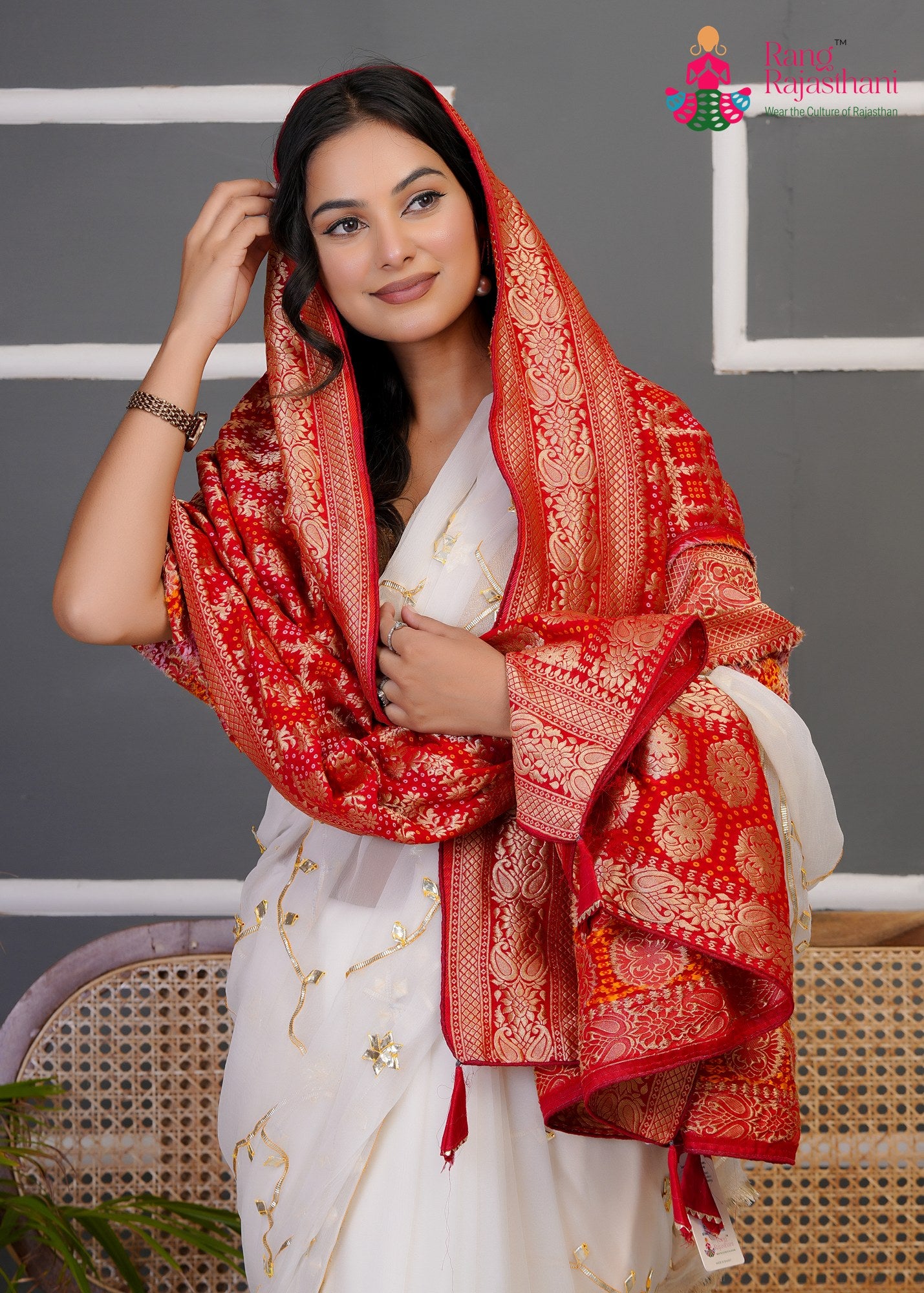 Red Soft Georgette Banarasi Zari Weave Dupatta for Festive Wear | Artisan Craft