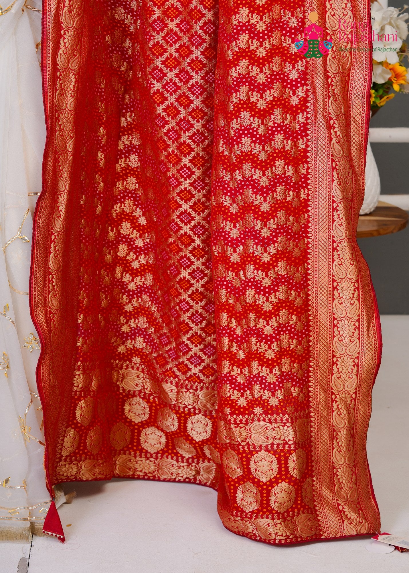 Red Soft Georgette Banarasi Zari Weave Dupatta for Festive Wear | Artisan Craft