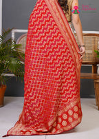 Red Soft Georgette Banarasi Zari Weave Dupatta for Festive Wear | Artisan Craft