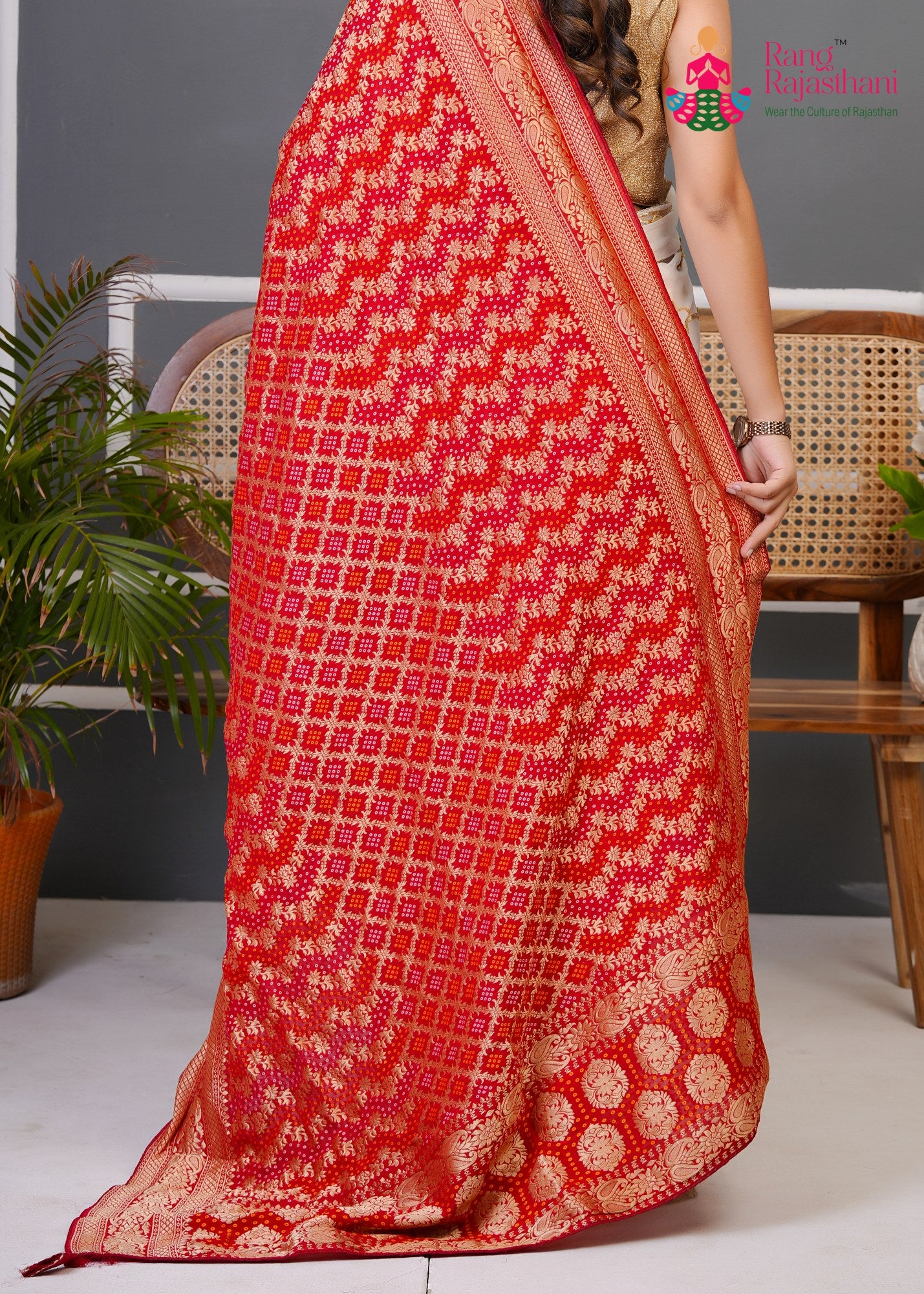Red Soft Georgette Banarasi Zari Weave Dupatta for Festive Wear | Artisan Craft