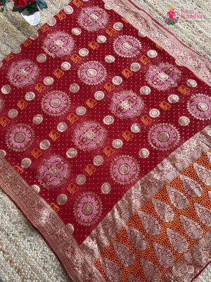 Red Soft Georgette Banarasi Zari Weave Gharchola Saree for Red Puja Sarees | Buy Online