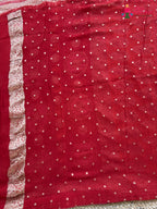 design pattern of red soft georgette banarasi zari weave gharchola saree