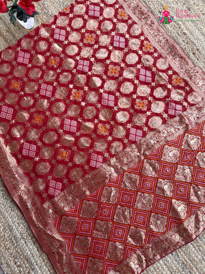 Red Soft Georgette Banarasi Zari Weave Gharchola Saree for Red Puja Sarees | Order Online