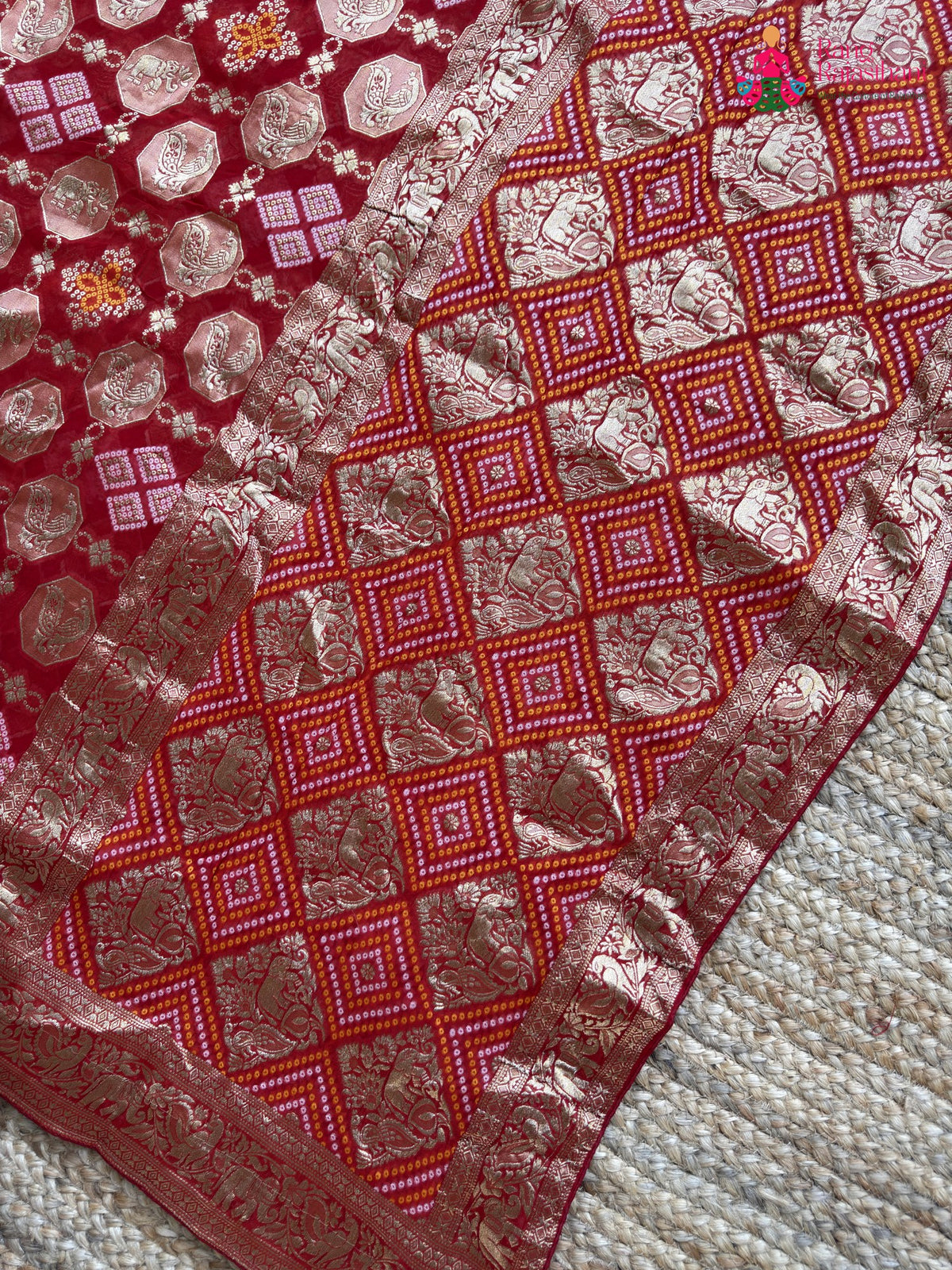 border detail of red soft georgette banarasi zari weave gharchola saree