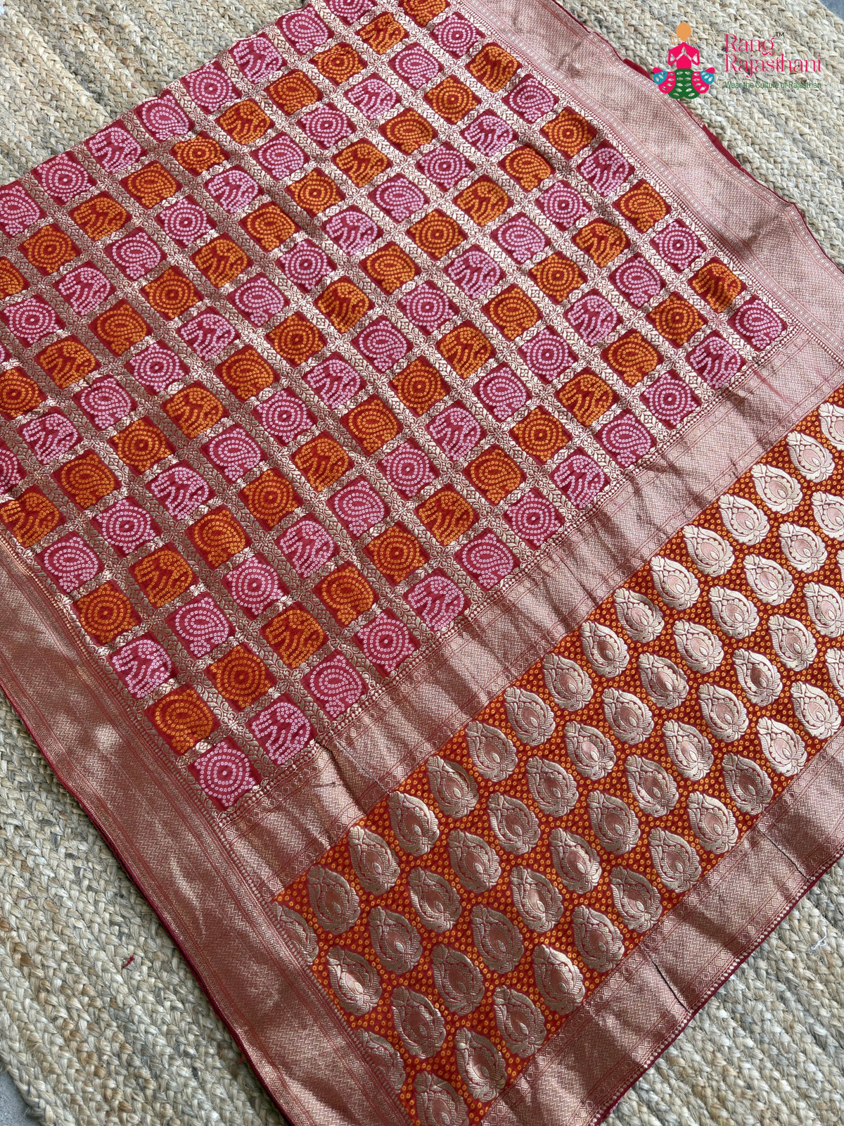 red soft georgette banarasi zari weave gharchola saree ethnic wear by Rang Rajasthani