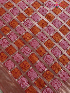 pallu detailing of red soft georgette banarasi zari weave gharchola saree