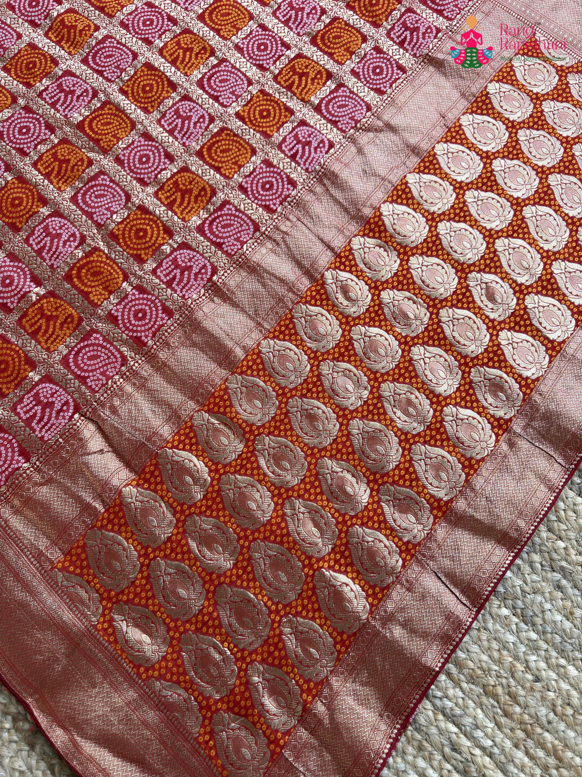 border detail of red soft georgette banarasi zari weave gharchola saree