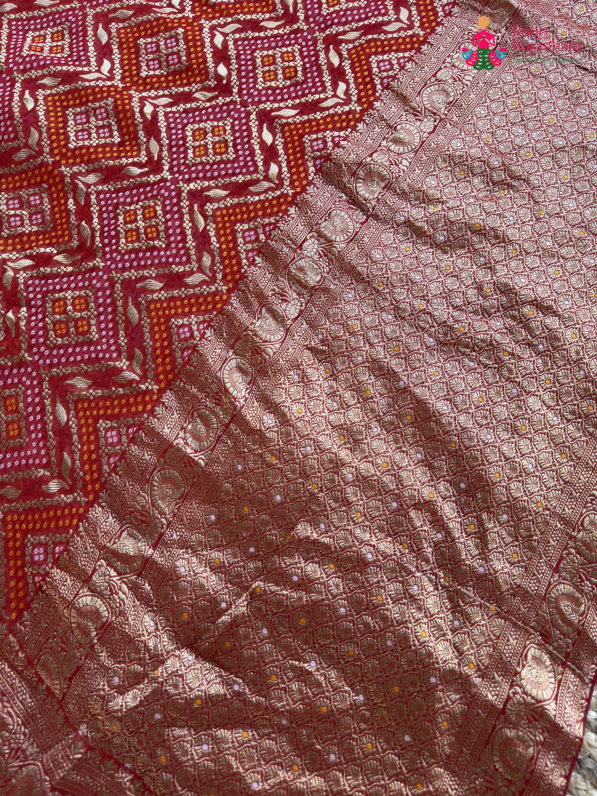 border detail of red soft georgette banarasi zari weave gharchola saree