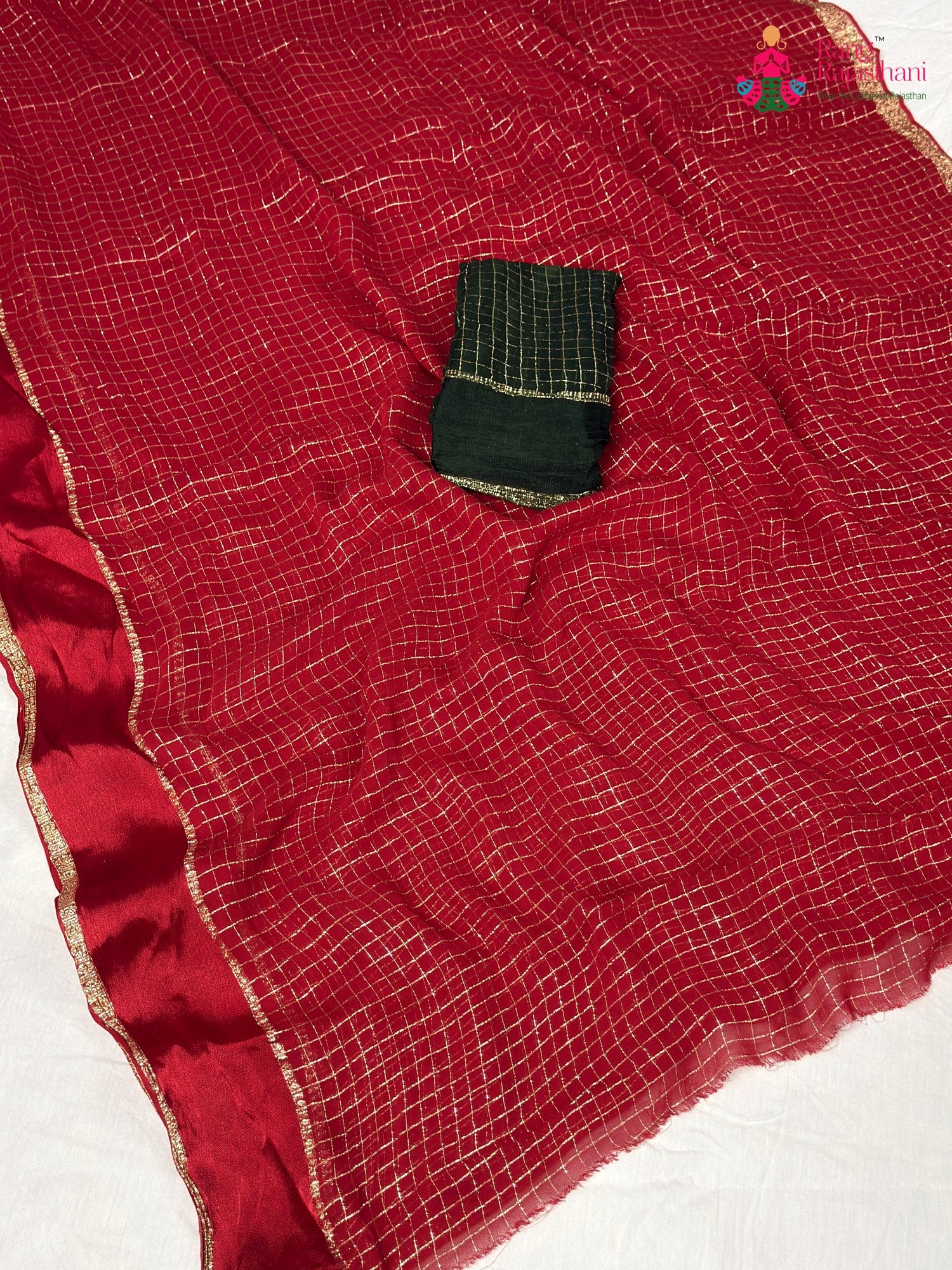 red soft georgette banarasi zari weave saree ethnic wear by Rang Rajasthani