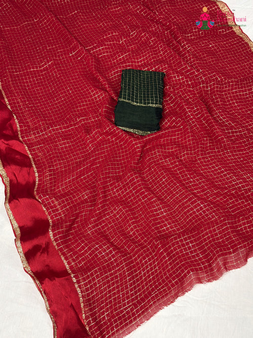 Red Soft Georgette Banarasi Zari Weave Saree for Festive Celebration | Designer Collection main-image