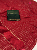 border detail of red soft georgette banarasi zari weave saree