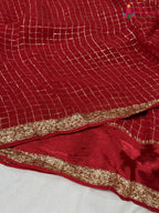 design pattern of red soft georgette banarasi zari weave saree