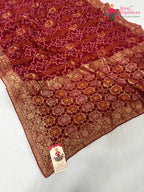 red soft georgette bandhani saree for bridal wear by Rang Rajasthani
