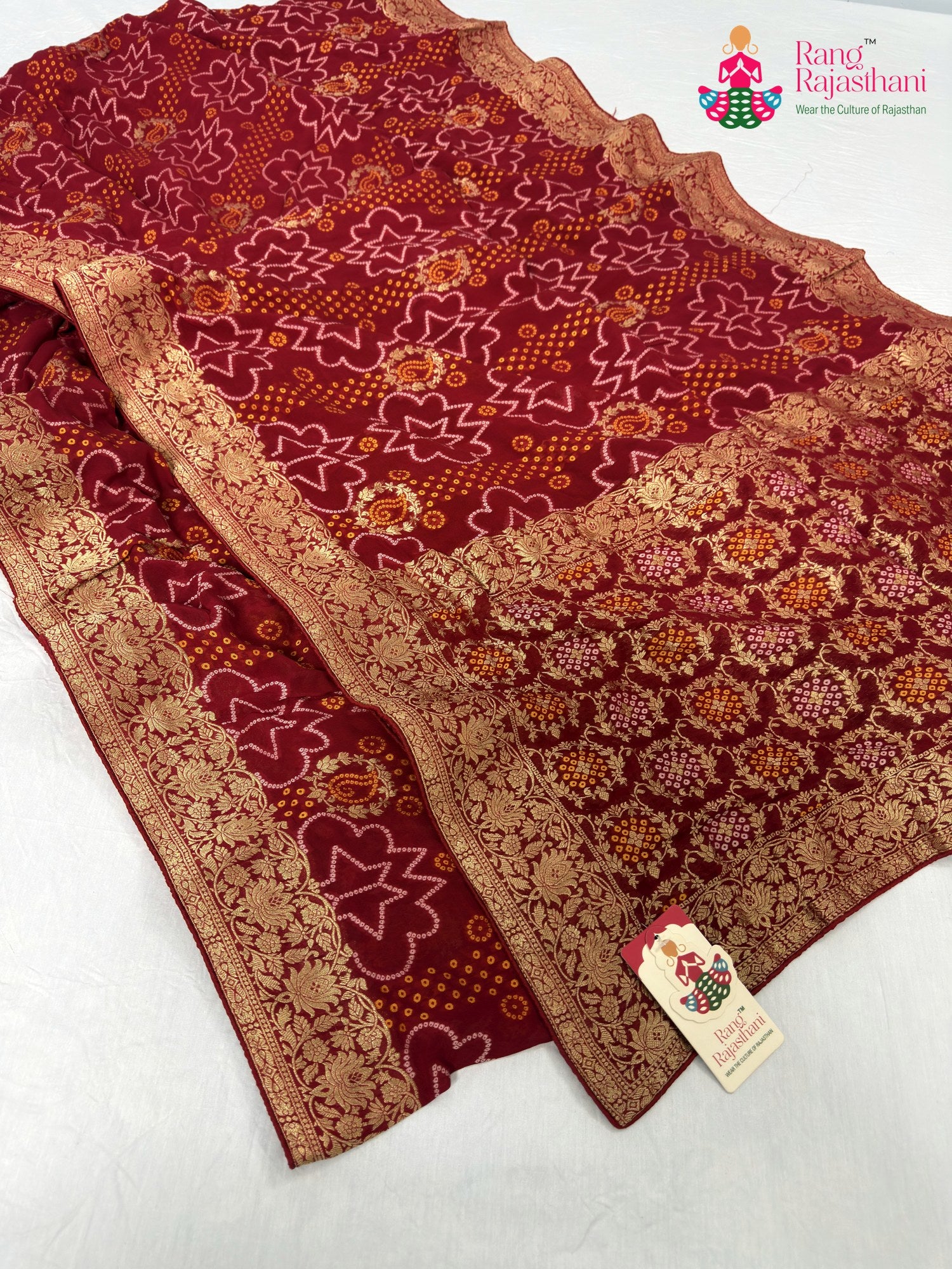 complete look of red soft georgette bandhani saree