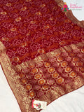 Red Soft Georgette Bandhani Weaving Chunri Saree for Bridal | Festive Wear