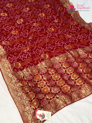 Red Soft Georgette Bandhani Weaving Chunri Saree for Bridal | Festive Wear