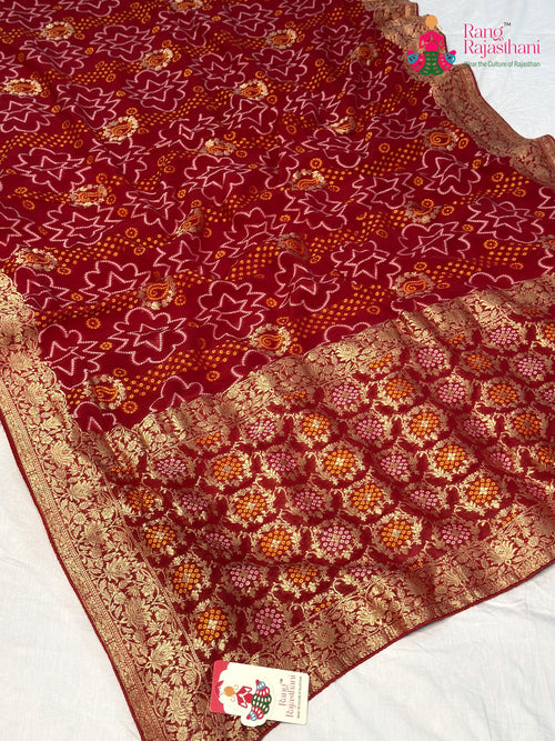 Red Soft Georgette Bandhani Weaving Chunri Saree for Bridal | Festive Wear main-image