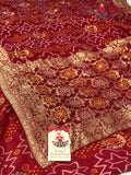 Red Soft Georgette Bandhani Chunri Saree for Bridal | Signature Look