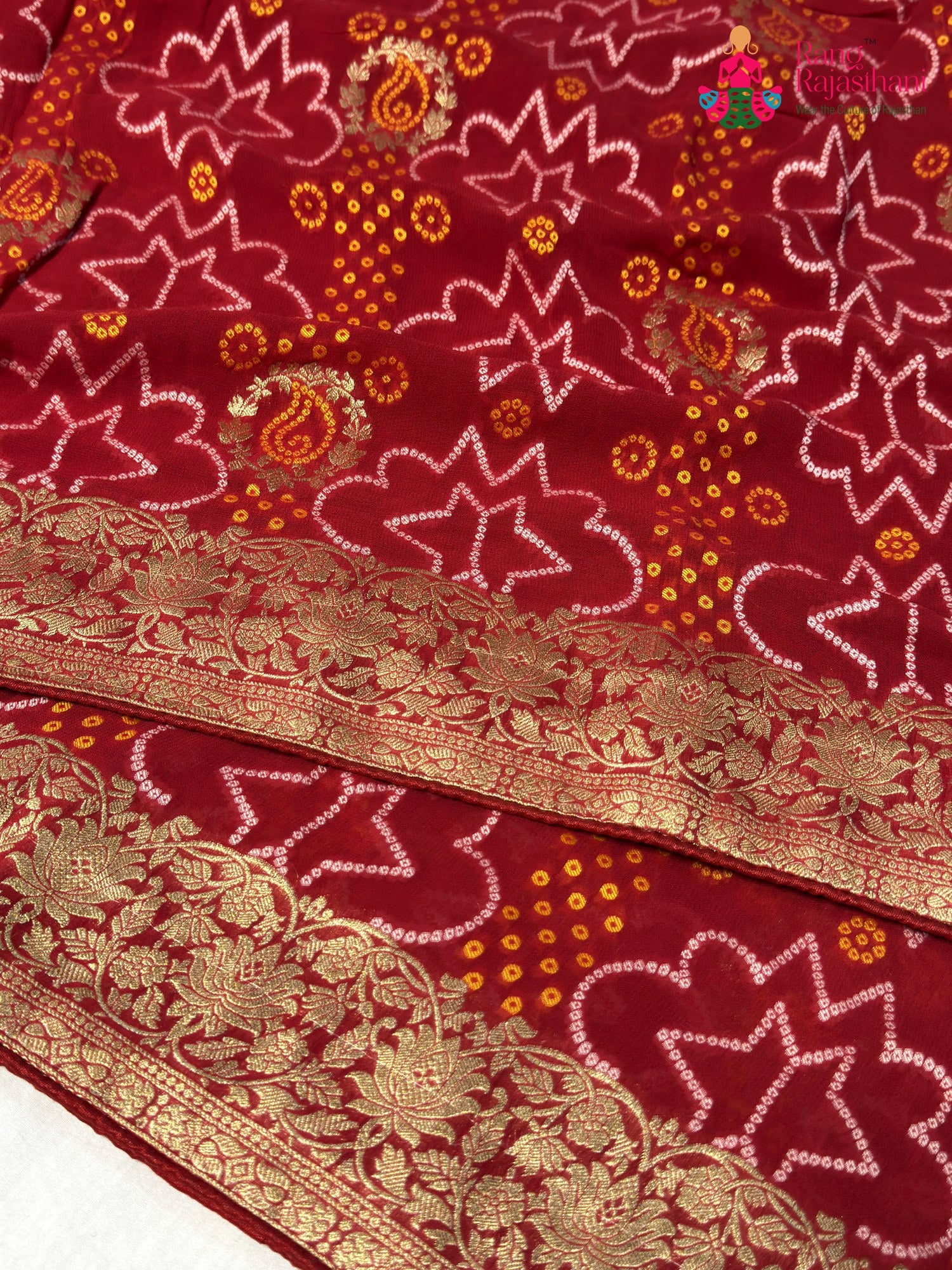 Red Soft Georgette Bandhani Chunri Saree for Bridal | Signature Look
