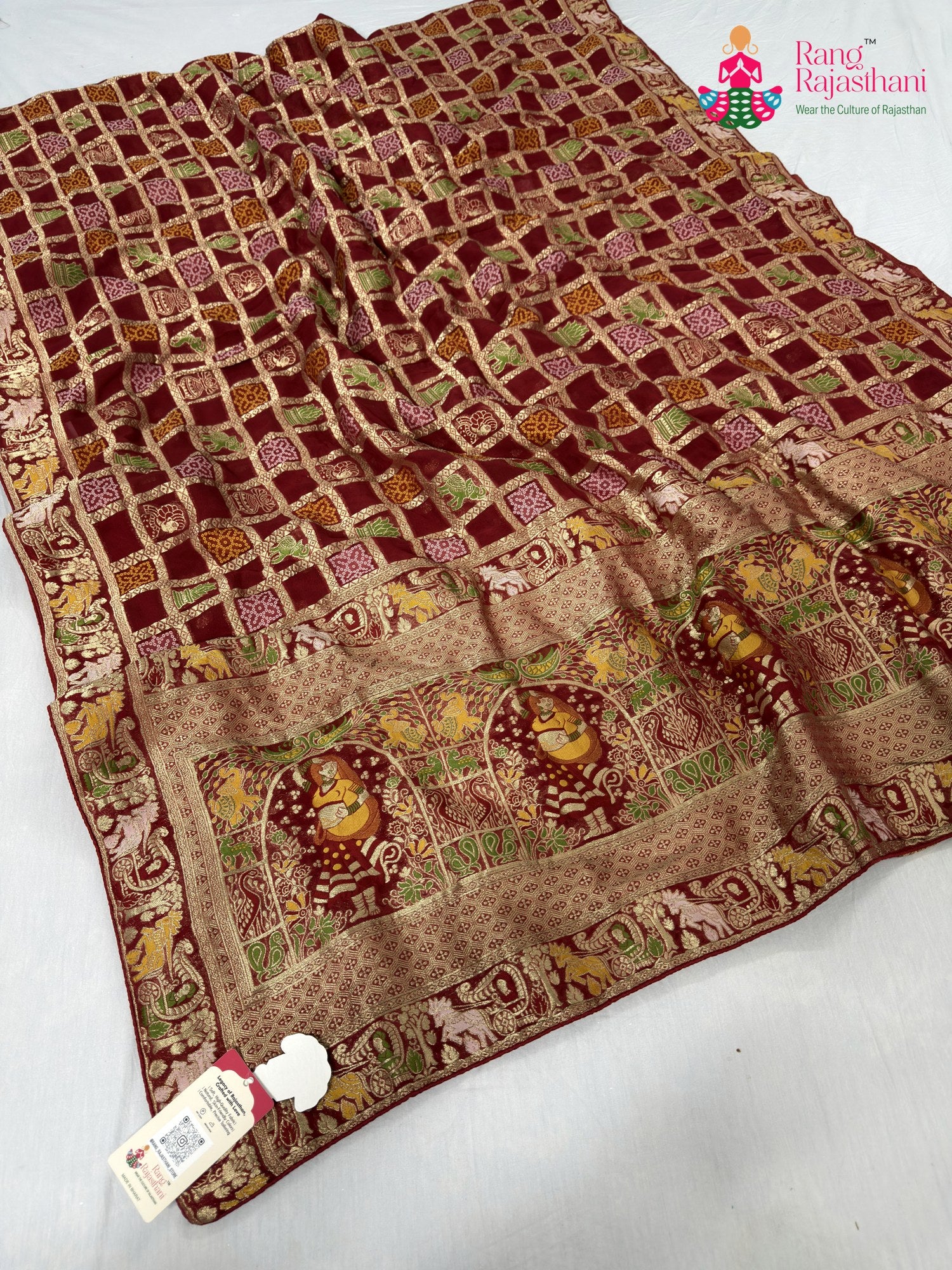 red soft georgette bandhani saree for bridal wear by Rang Rajasthani