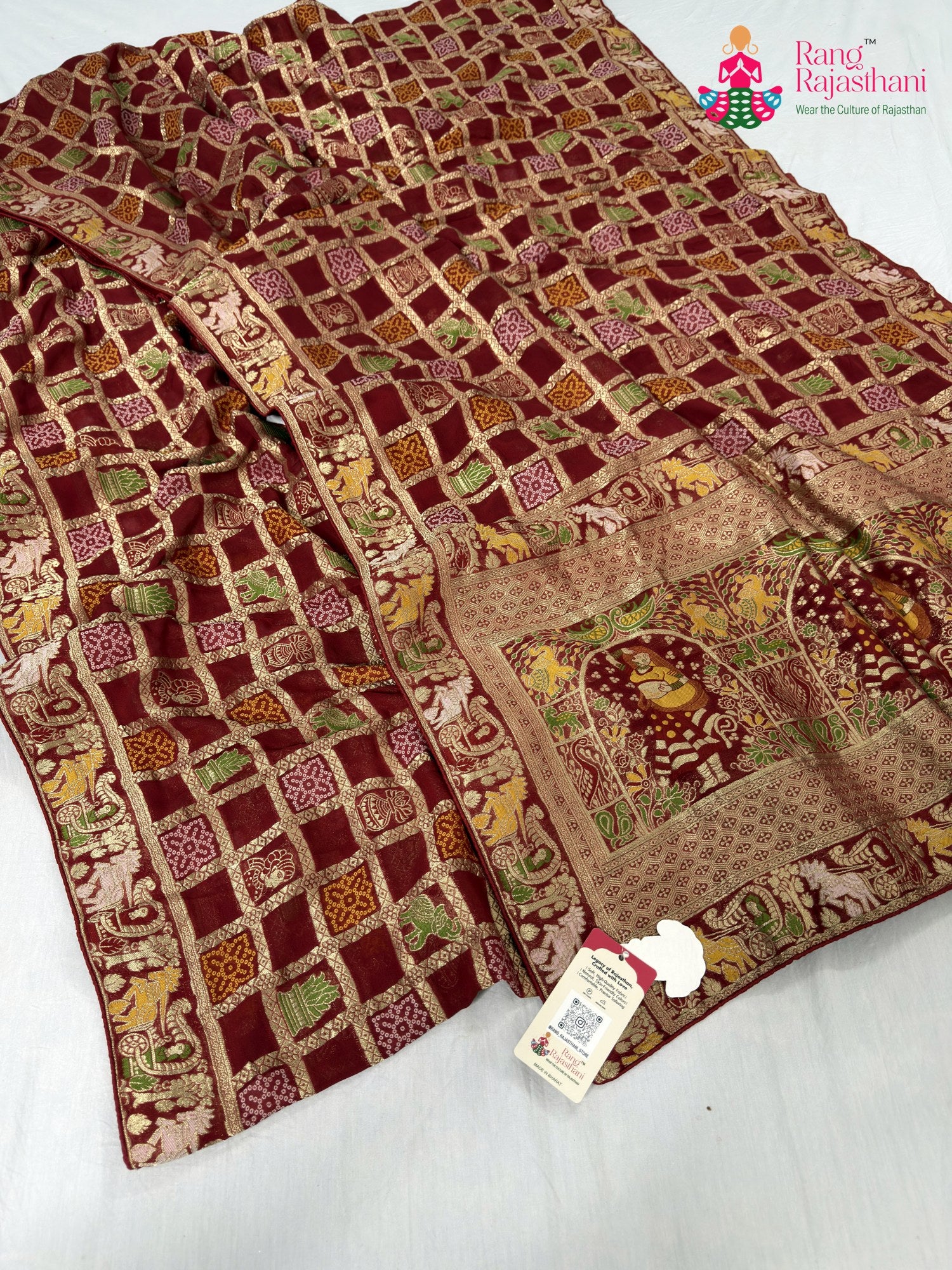 complete look of red soft georgette bandhani saree