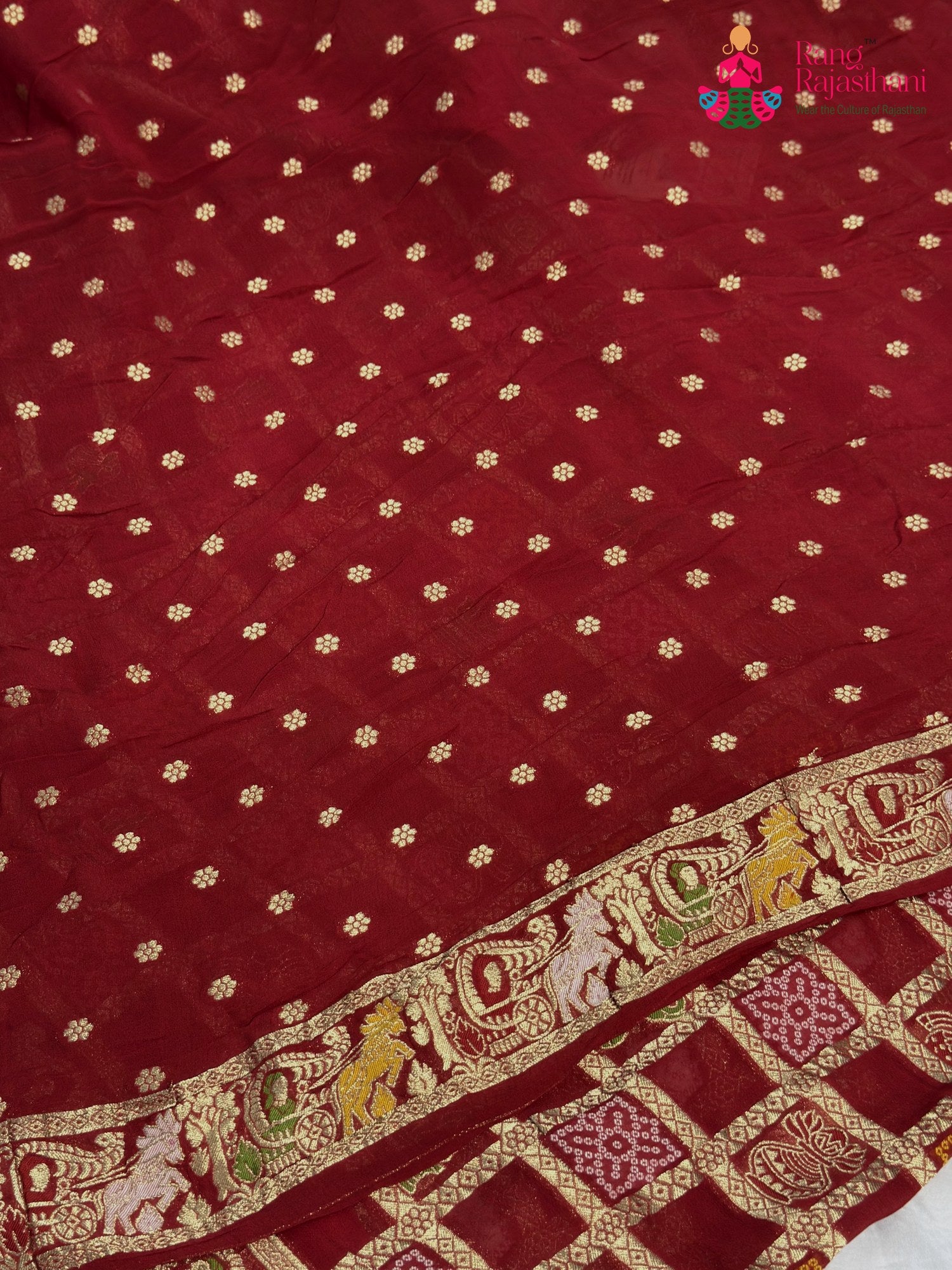 Red Soft Georgette Meenakari Zari Saree for Bridal | Signature Drape