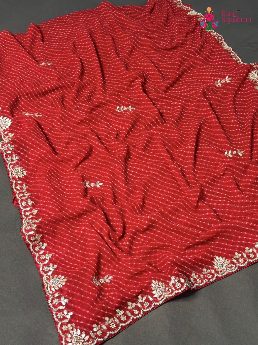 red soft georgette gota patti saree by Rang Rajasthani