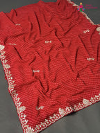 red soft georgette gota patti saree by Rang Rajasthani