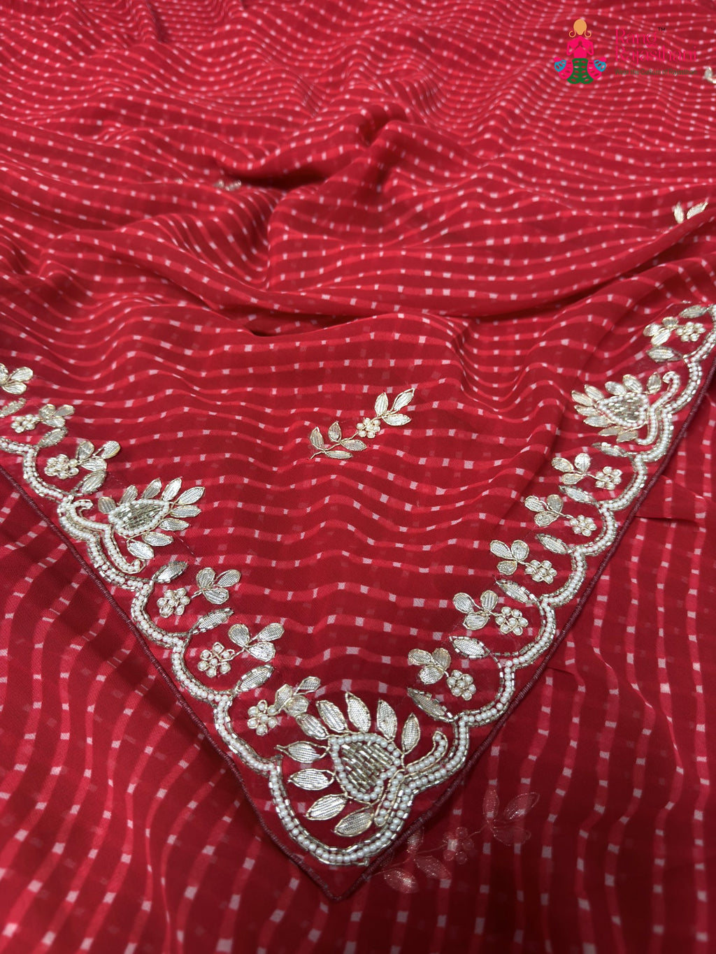 complete look of red soft georgette gota patti saree
