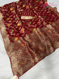 red soft georgette meenakari zari saree for sangeet night by Rang Rajasthani