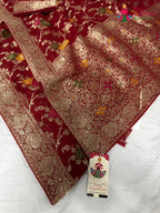 border detailing of red soft georgette meenakari zari saree