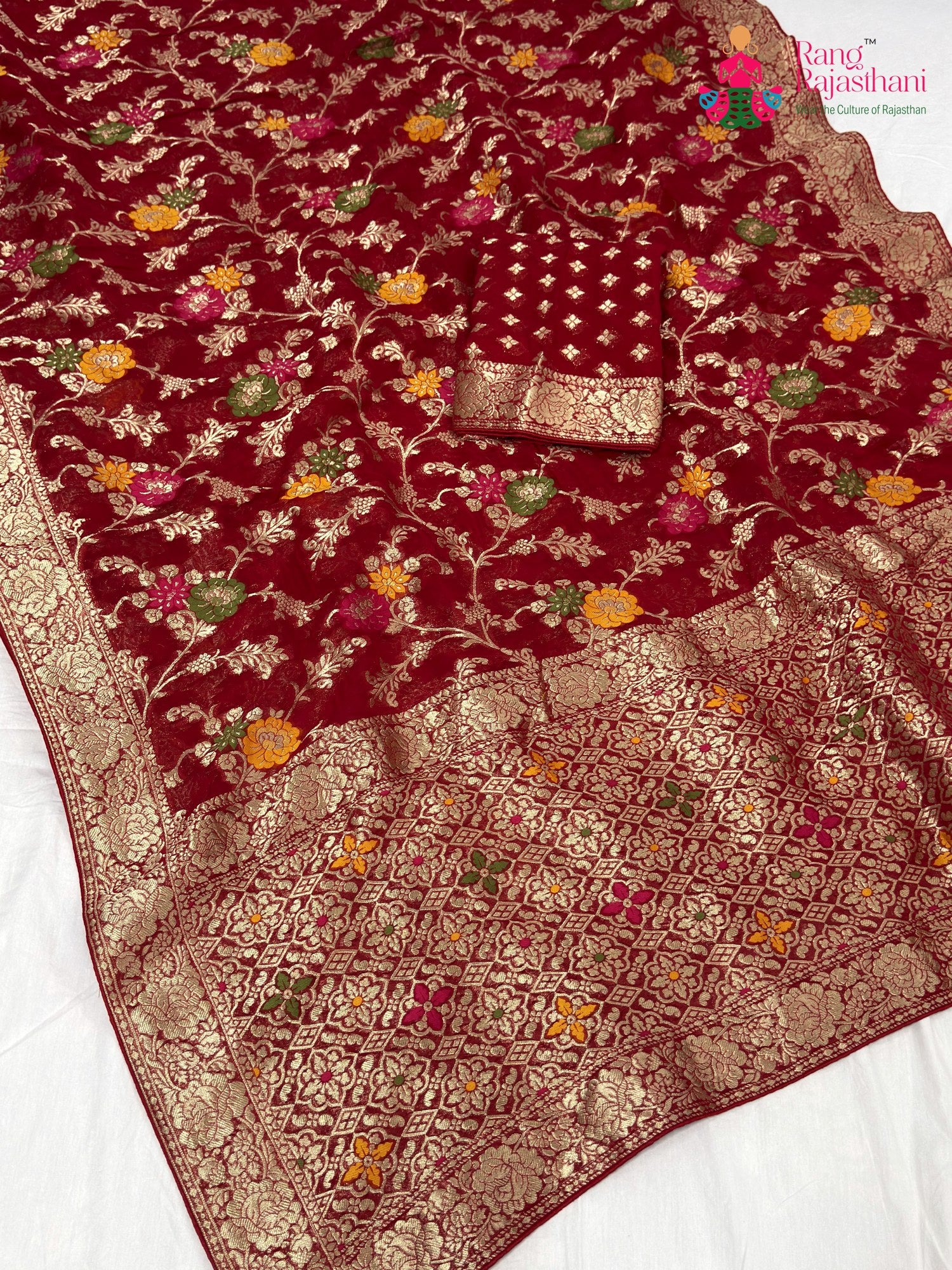 Red Soft Georgette Meenakari Zari Saree for Sangeet Night | Wedding Saree