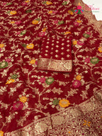 Red Soft Georgette Meenakari Zari Saree for Sangeet Night | Wedding Saree