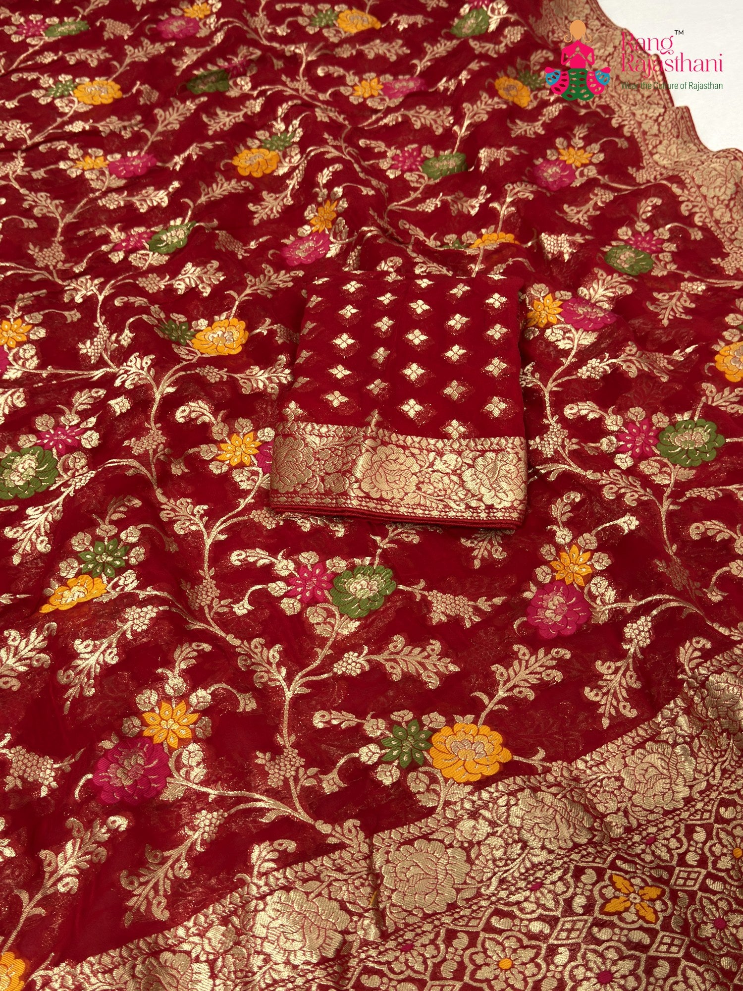 Red Soft Georgette Meenakari Zari Saree for Sangeet Night | Wedding Saree