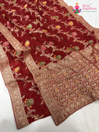 complete look of red soft georgette meenakari zari saree