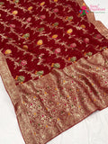 Red Soft Georgette Meenakari Zari Saree for Wedding Reception | Wedding Wear