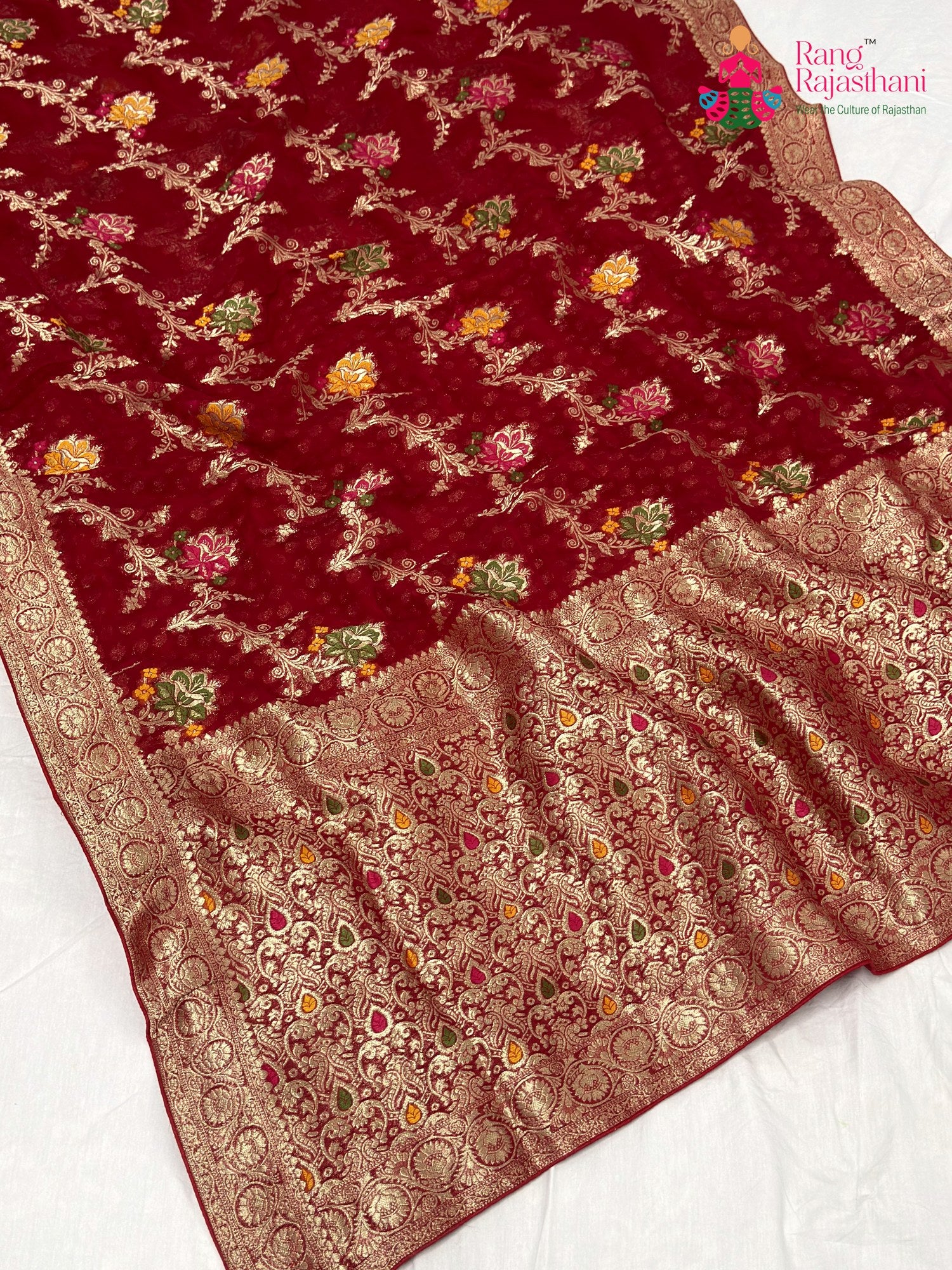 Red Soft Georgette Meenakari Zari Saree for Wedding Reception | Wedding Wear