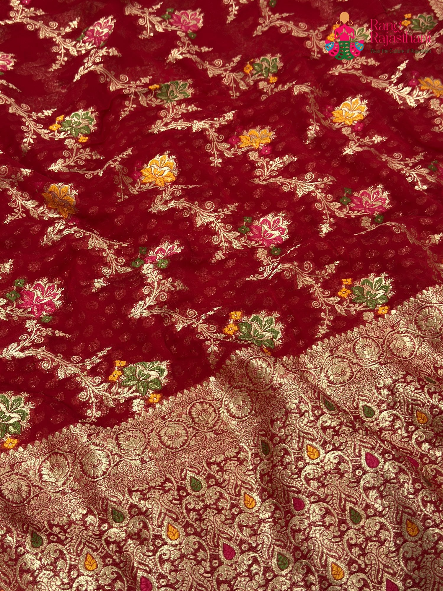 Red Soft Georgette Meenakari Zari Saree for Wedding Reception | Wedding Wear