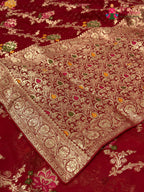 Red Soft Georgette Meenakari Zari Saree for Wedding Reception | Wedding Wear