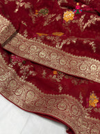 Red Soft Georgette Meenakari Zari Saree for Wedding Reception | Wedding Wear