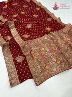 complete look of red soft georgette meenakari zari saree