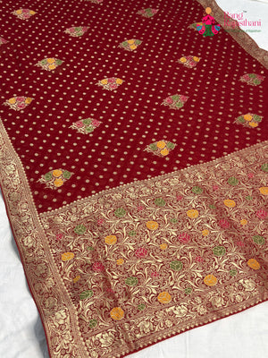 Red Soft Georgette Meenakari Zari Saree for Bridal | Designer Saree
