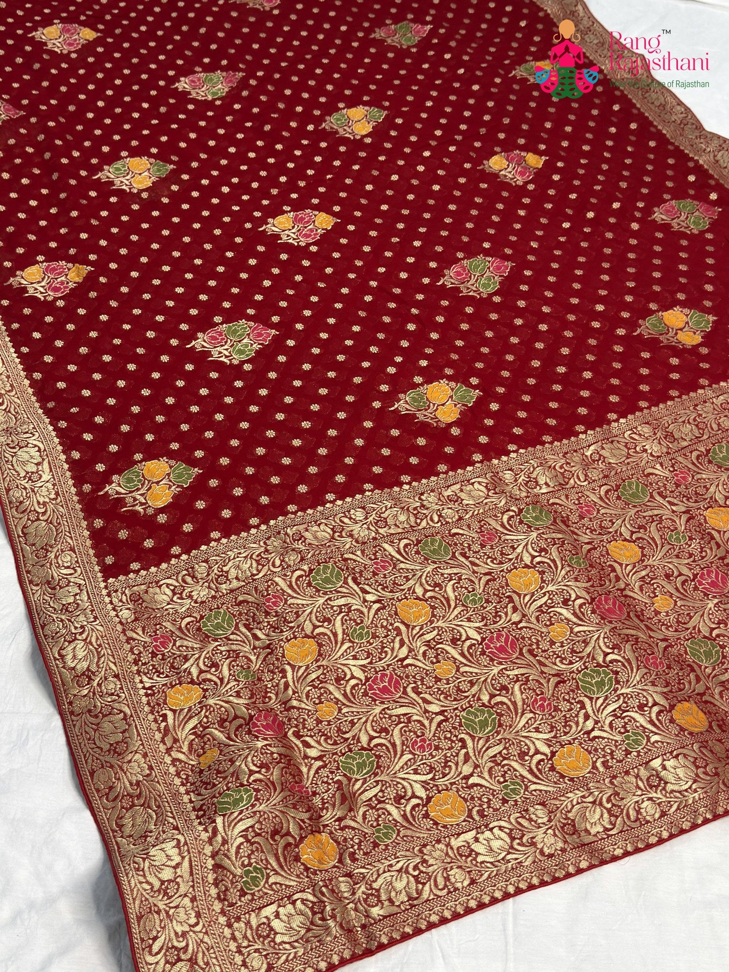 Red Soft Georgette Meenakari Zari Saree for Bridal | Designer Saree