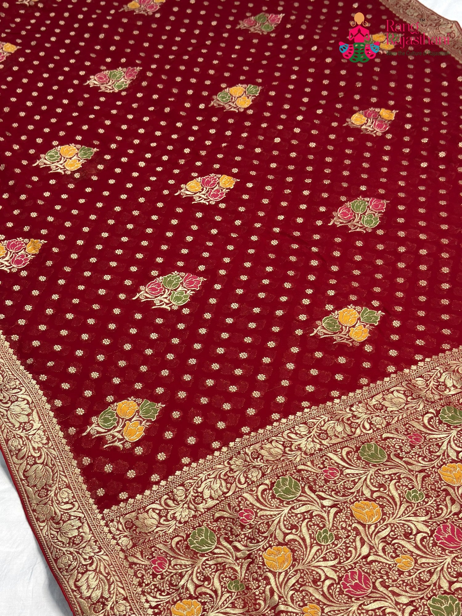 Red Soft Georgette Meenakari Zari Saree for Bridal | Designer Saree